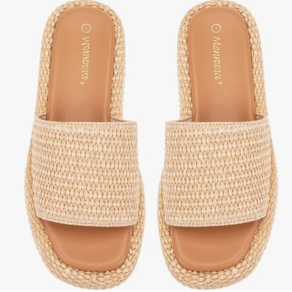 Slip on Raffia Wedge Summer Sandals - Picture 1 of 2